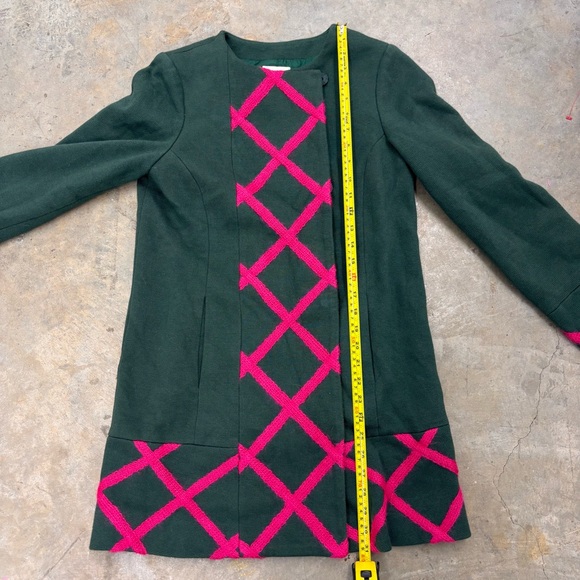 Anthropologie Elevenses Green Pink Tamarisk Lattice Coat Preppy Womens 8 - Picture 6 of 7